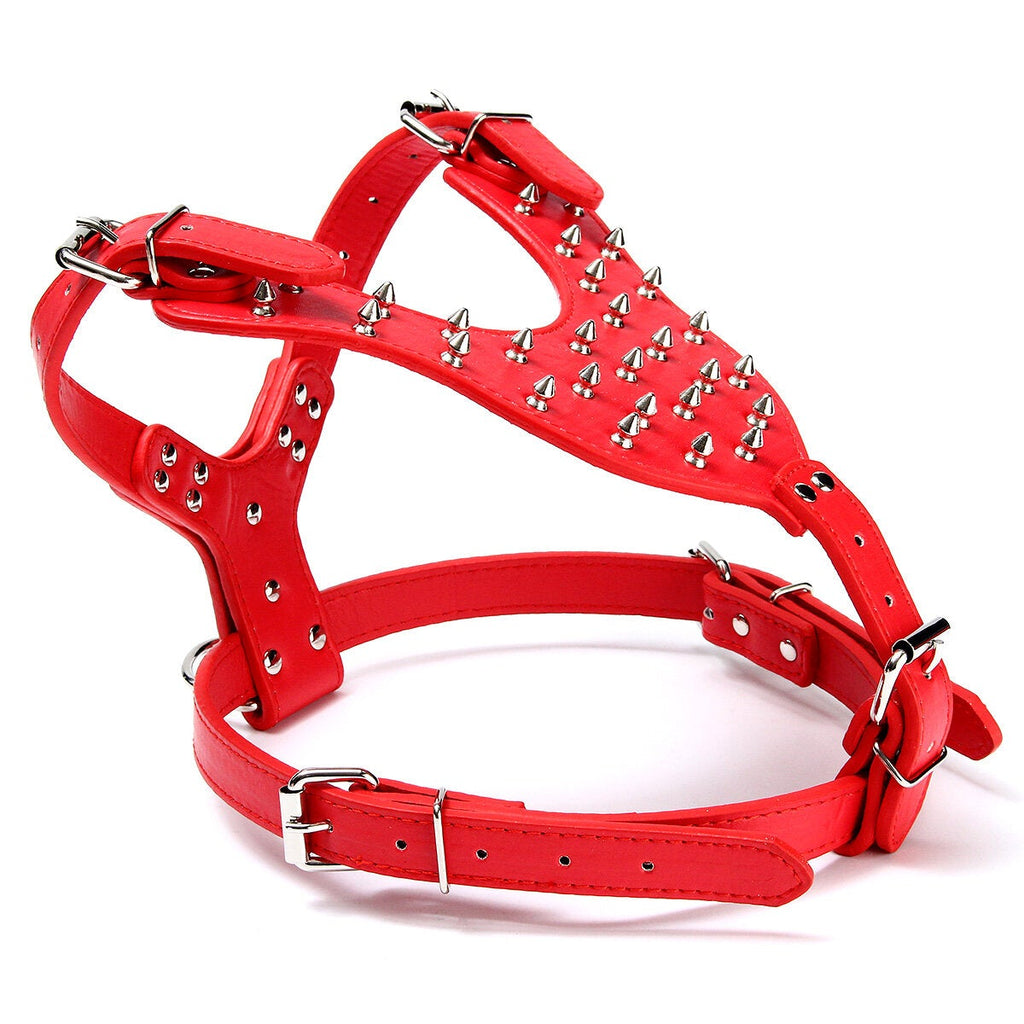 Leather Dog Harness Collar Leash Set Spiked Studded Staffy for Pet Security