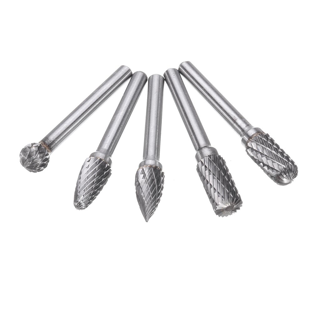 5Pcs DGCFA 6x10mm Double Cut Tungsten Carbide Rotary Burr Set 6mm Shank for DIY Wood Carving Metal Polishing Engraving Drilling