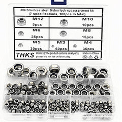 180Pcs Stainless Steel Metric Hex Nuts Self-locking Nylon Insert Lock Nuts Assortment Kit M3-M12