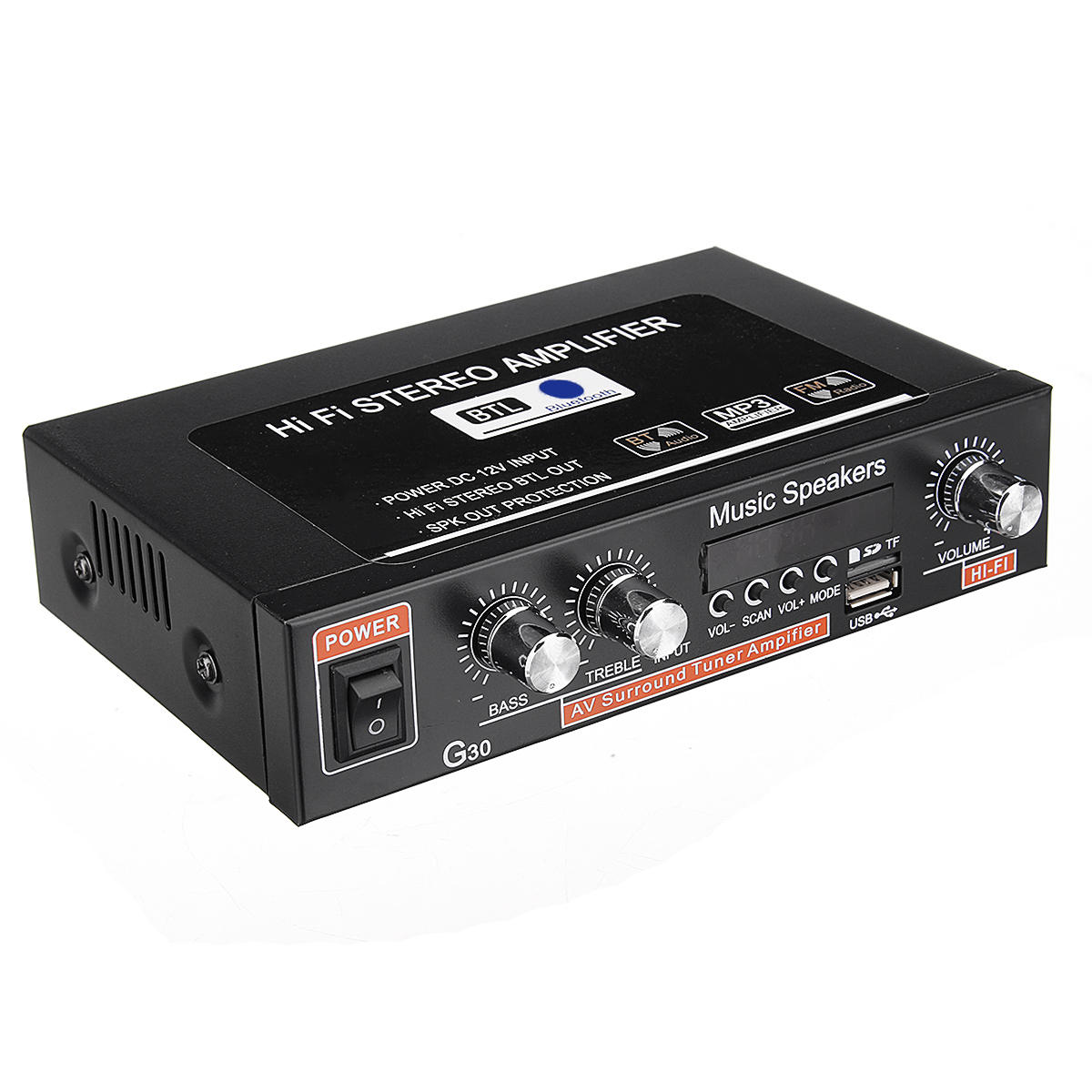 12V/220V 300W 2CH Hi-Fi Audio Stereo Power Mini Digital Amplifier Amp Bass Bluetooth Car Home
