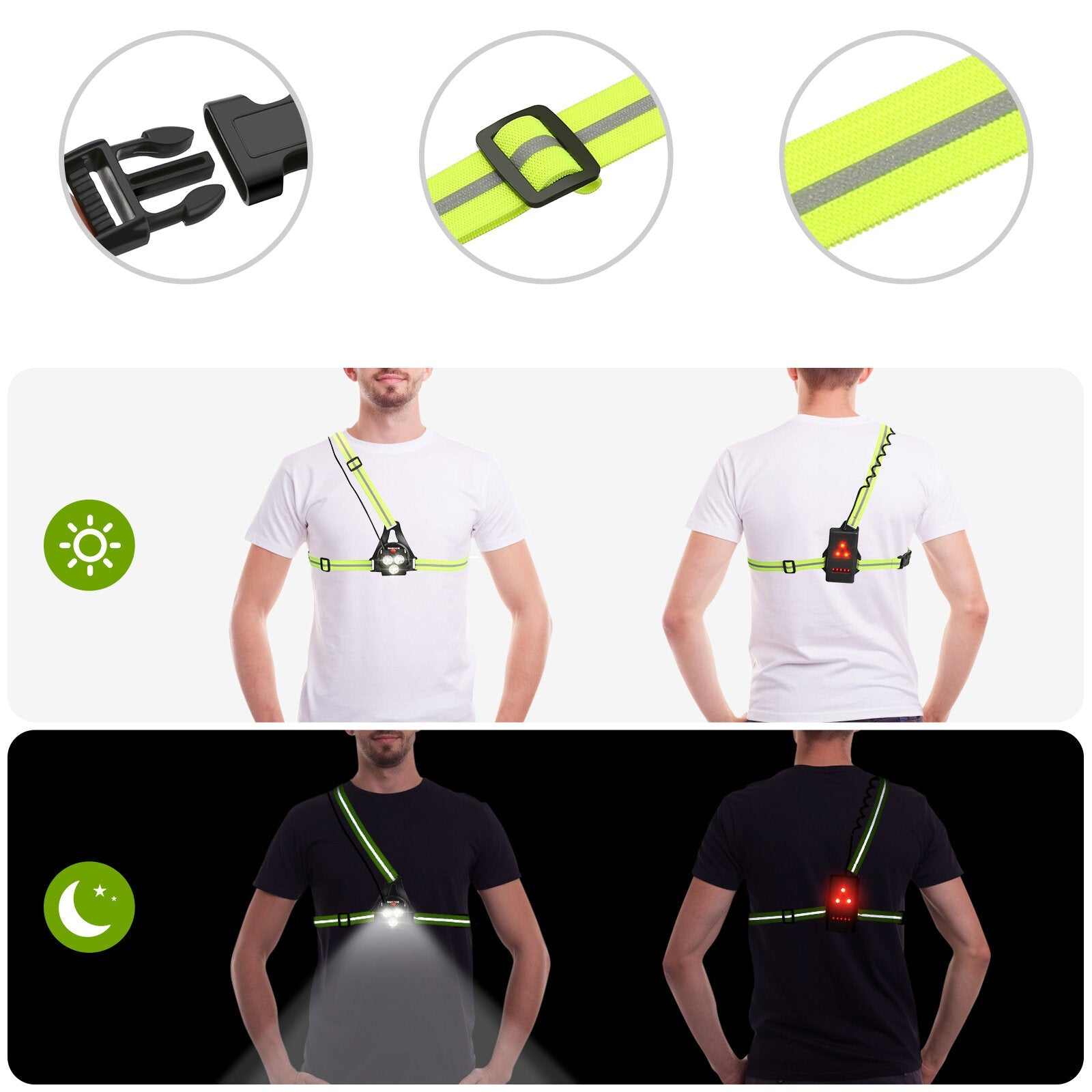 Outdoor Night Running Light 500lm 3 Modes IPX4 Waterproof USB Charging Chest Lamp for Jogging Hiking Walking