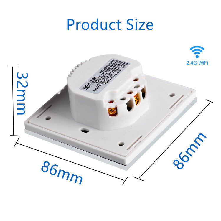 Smart Touch Switch 86 Type Smart EU Standard 1Gang Switch Work with Alexa Google Home WF-WS01 AC100-240V