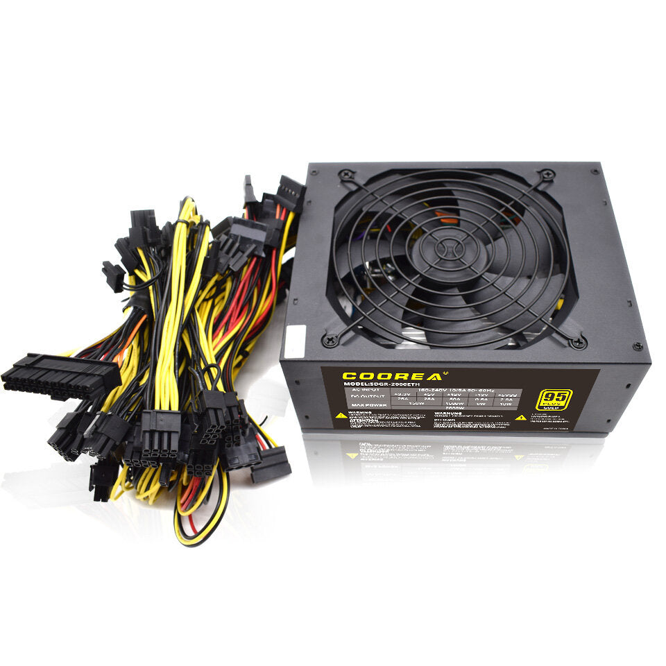 2000W PC Power Supply 110V-230V 95 PLUS Gold ATX Miner Bitcoin Power Supply Support 8 GPU Graphics Cards 4+4Pin CPU 24Pin SATA