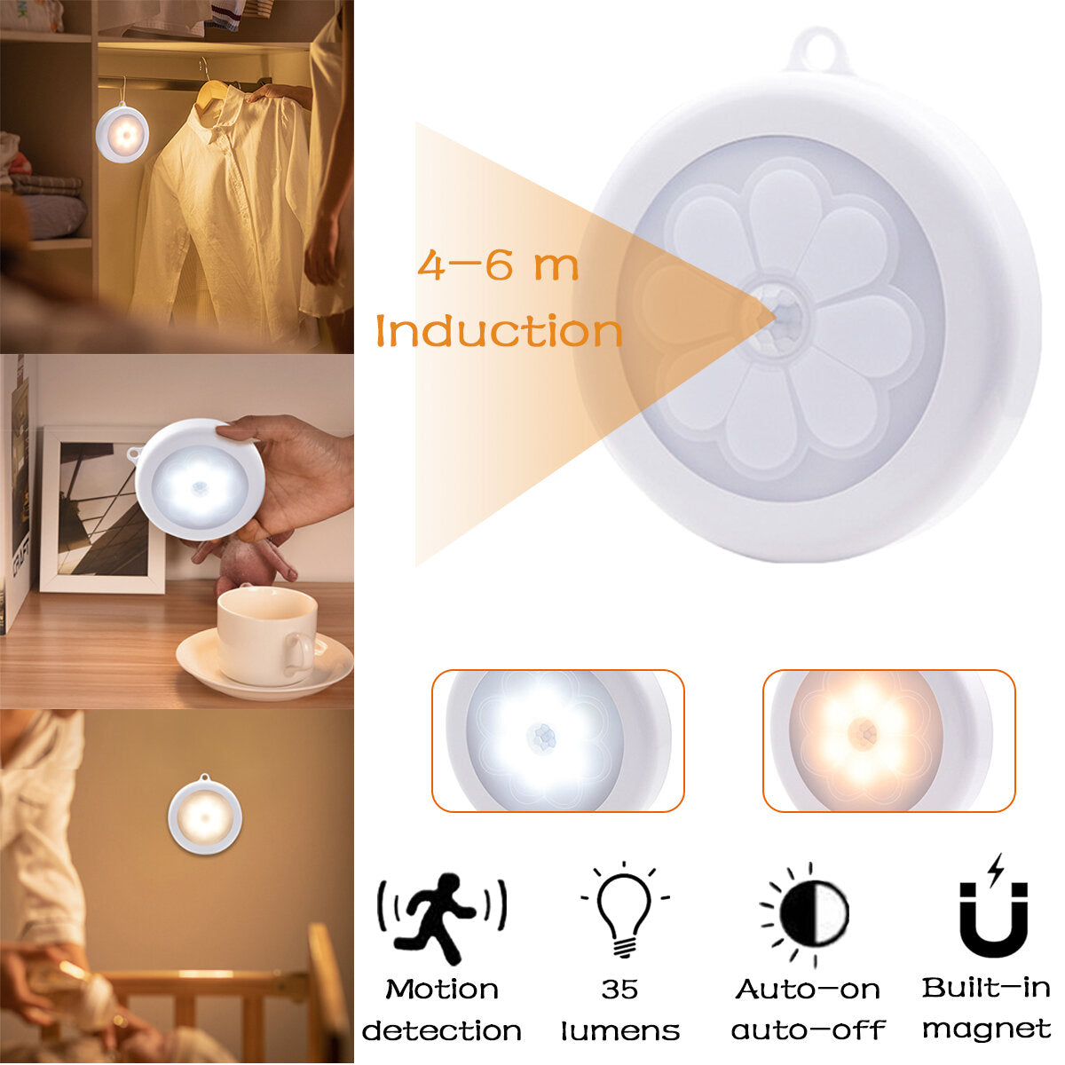 Round Motion Sensor Night Light Infrared Sensor Cabinet Stair Lamp