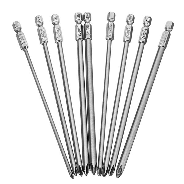 9pcs 150mm Magnetic Cross Head Screwdriver Bits Long Hex Shank