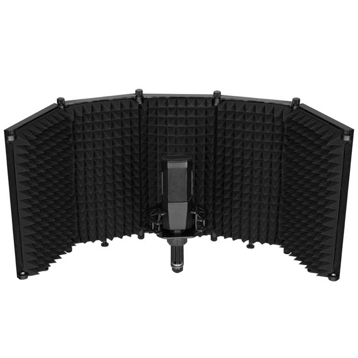 331x1060mm 5 Panels Foldable Studio Microphone Isolation Shield Acoustic Foam Sound Absorbing for Recording Live Broadcast