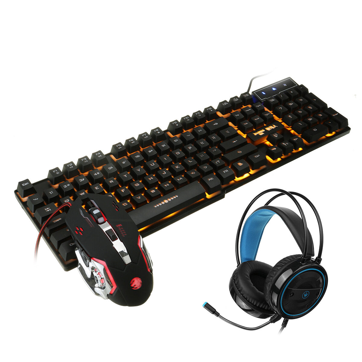 104-Key Waterproof Wired Mechanical Keyboard Headphones Mice Combo With Mic RGB Gaming Set