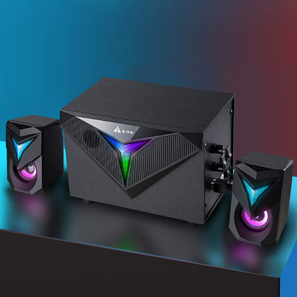 Computer Speaker Wired + Bluetooth Subwoofer BT5.0 4D Surround Sound Colorful Lights 4inch Woofer Unit for PC Laptop Phone