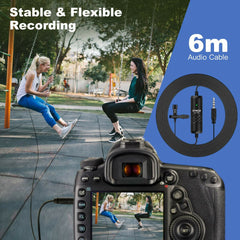 Lavalier Microphone Omnidirectional Condenser 6M Long Cable Lapel Mic for Smartphone Camera Tablet Recording