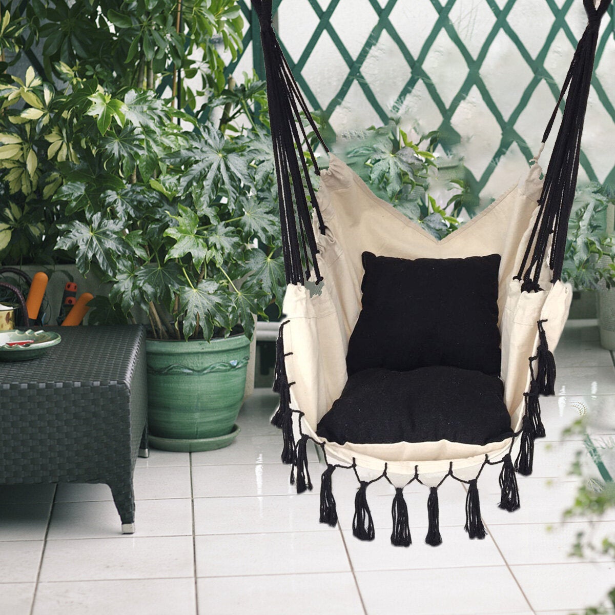 Tassel Hammock Chair With Rod Outdoor Indoor Dormitory Bedroom Yard Travel Camping For Child Adult Swinging Single Safety Chair Hammock