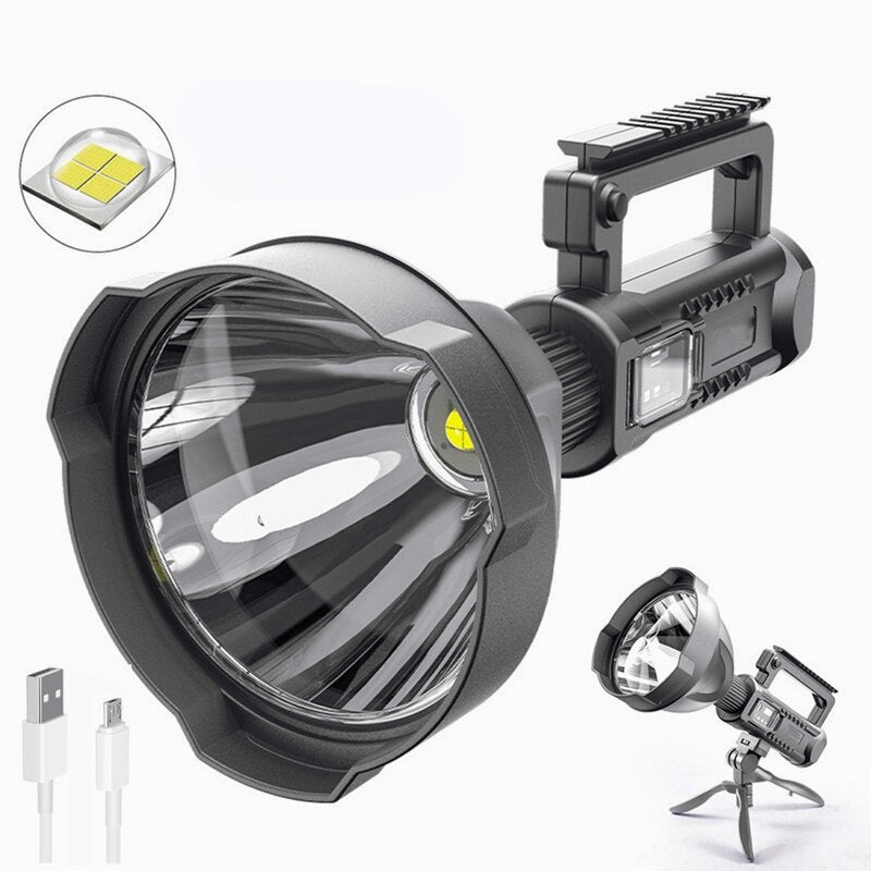 LED Rechargeable Spotlight Super Bright Large Handheld Flashlight For Fishing Camping Working With Tripod