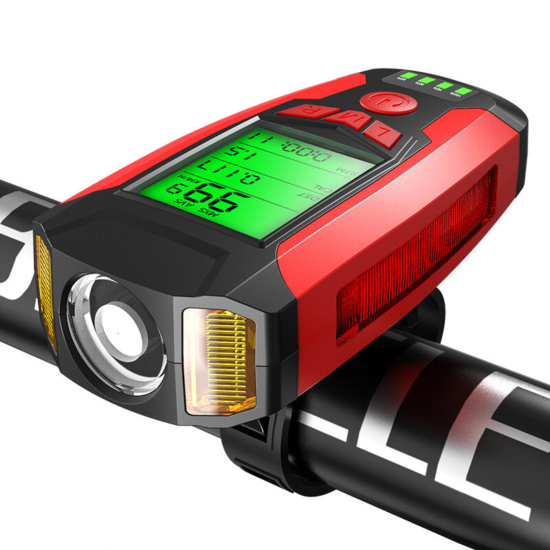 3-in-1 300LM COB Bike Headlight LCD Screen 5-Modes Bicycle Lamp 130dB Bike Horn Outdoor Cycling