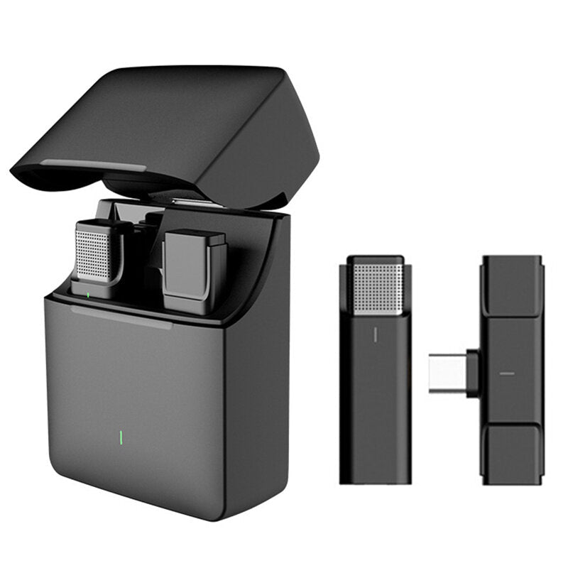 Wireless Lavalier Microphone with Charging Compartment 2.4GHz 300m Range Mic for Recording Vlog Youtube Live