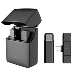 Wireless Lavalier Microphone with Charging Compartment 2.4GHz 300m Range Mic for Recording Vlog Youtube Live