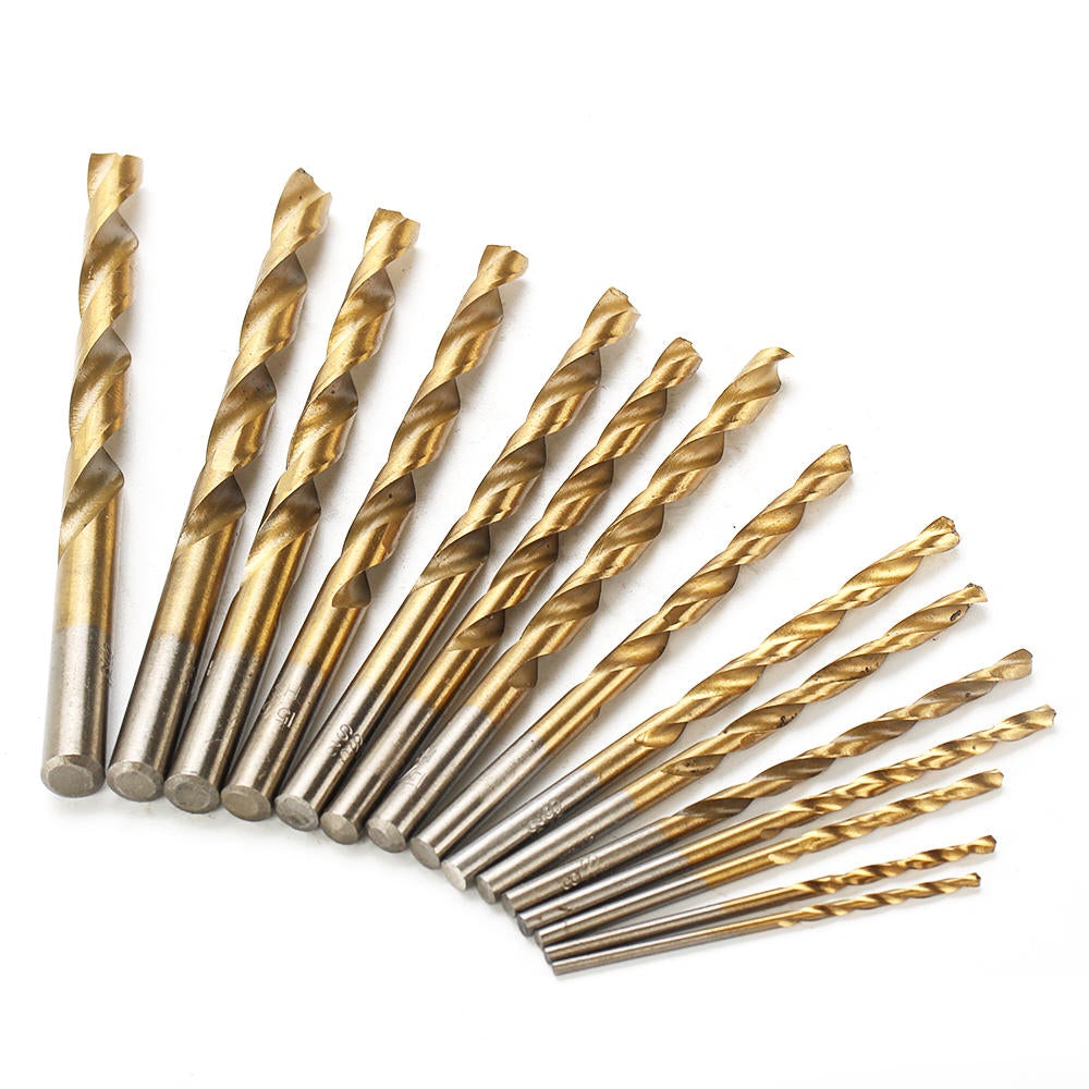 29Pcs 1/16 to 1/2 Inch Titanium Coated HSS Twist Drill Bit Set 118 Degree Point with Plastic Box for Wood Aluminum Copper