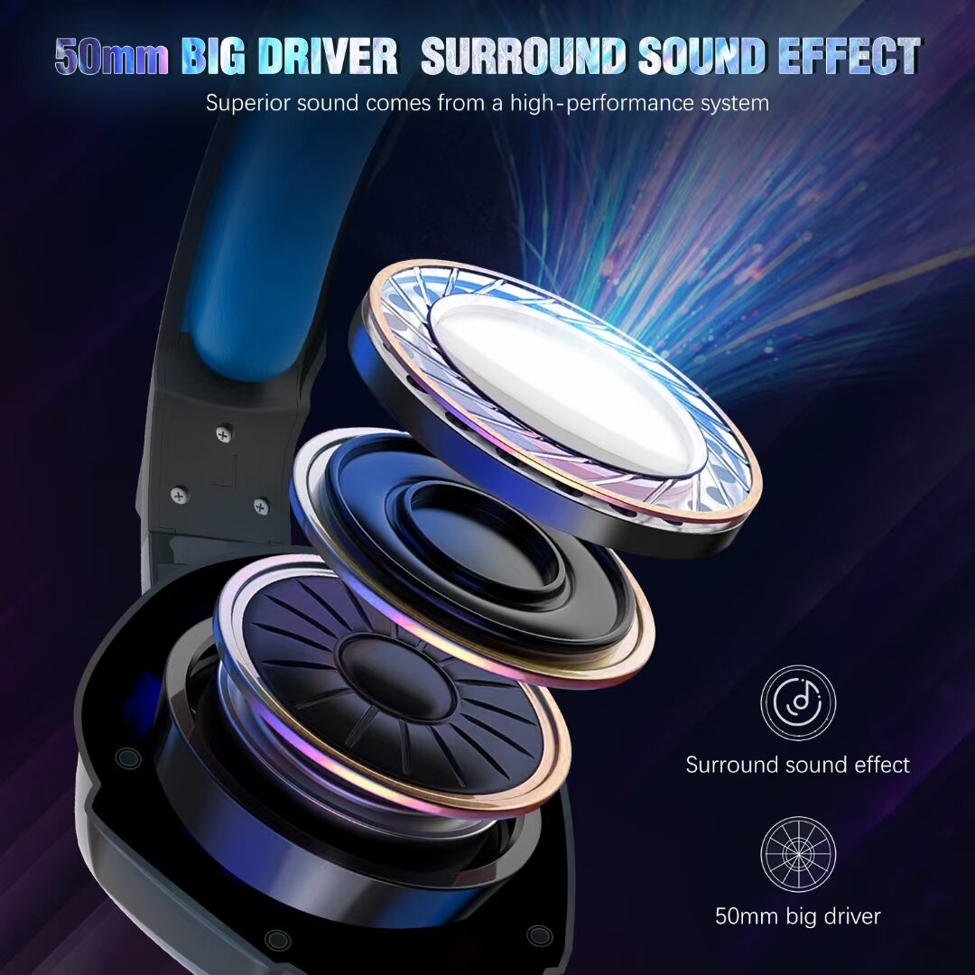 Gaming Headphones RGB Light Noise Cancelling Surround Sound Gaming Wired Headsets with Mic