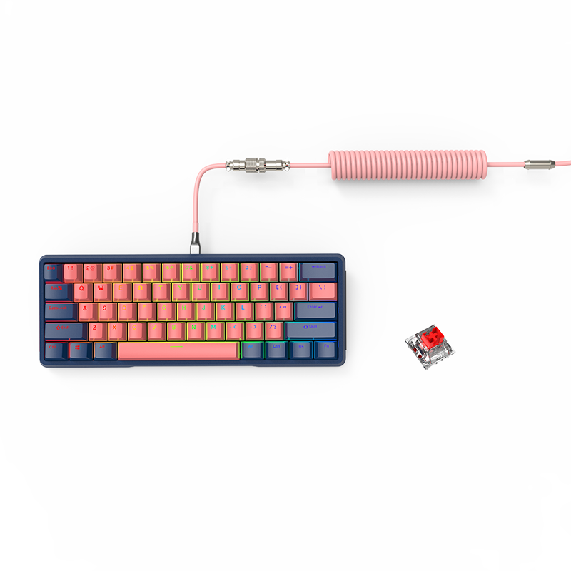 DIY 61 Key Gaming Mechanical Keyboard With Hot swappable OEM RGB Lighting Effect Coiled Cable Mini Wired Keyboard