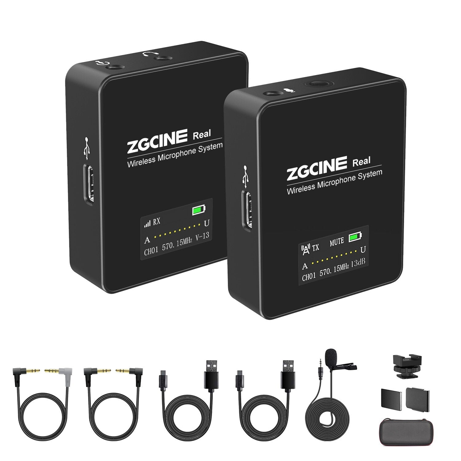 Wireless Lavalier Lapel Microphone System with Transmitter and Receiver for Smartphones Camera