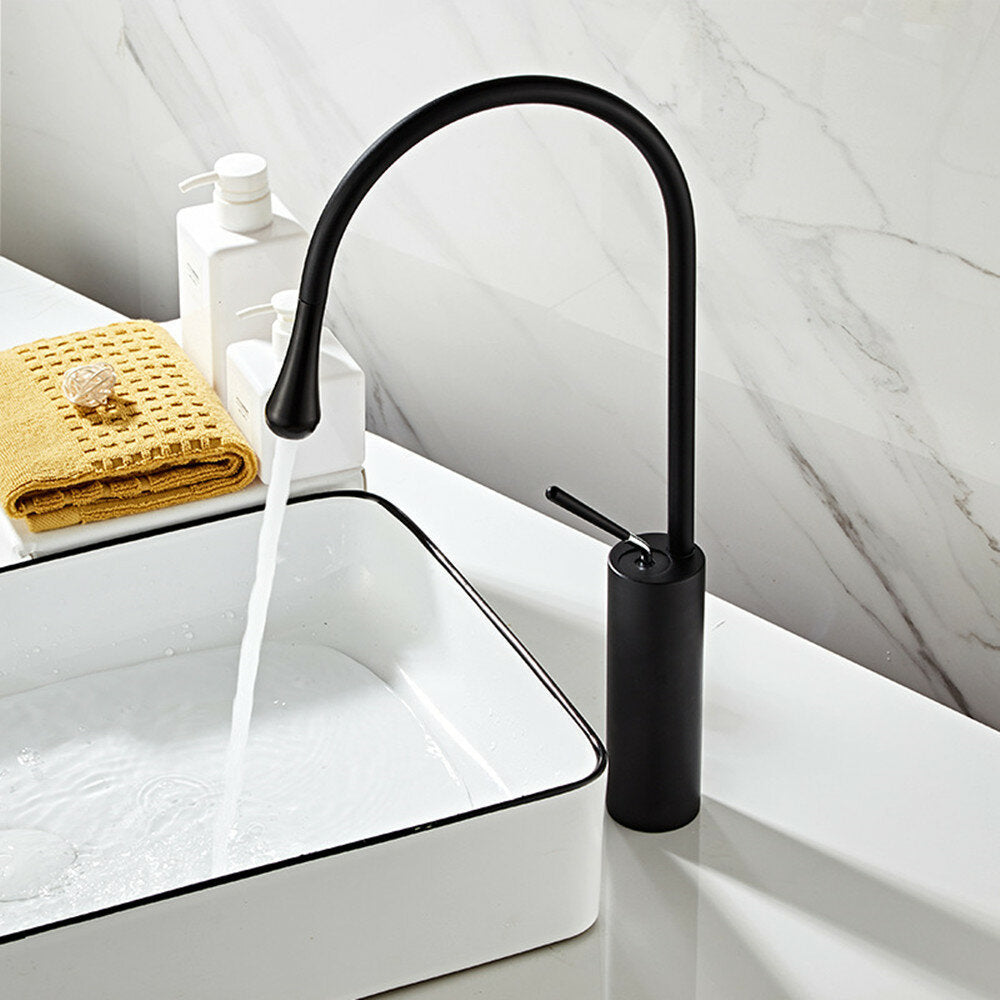 Space Aluminum Black Rotating Water Drop Style Kitchen Faucet Bathroom Basin Hot Cold Tap
