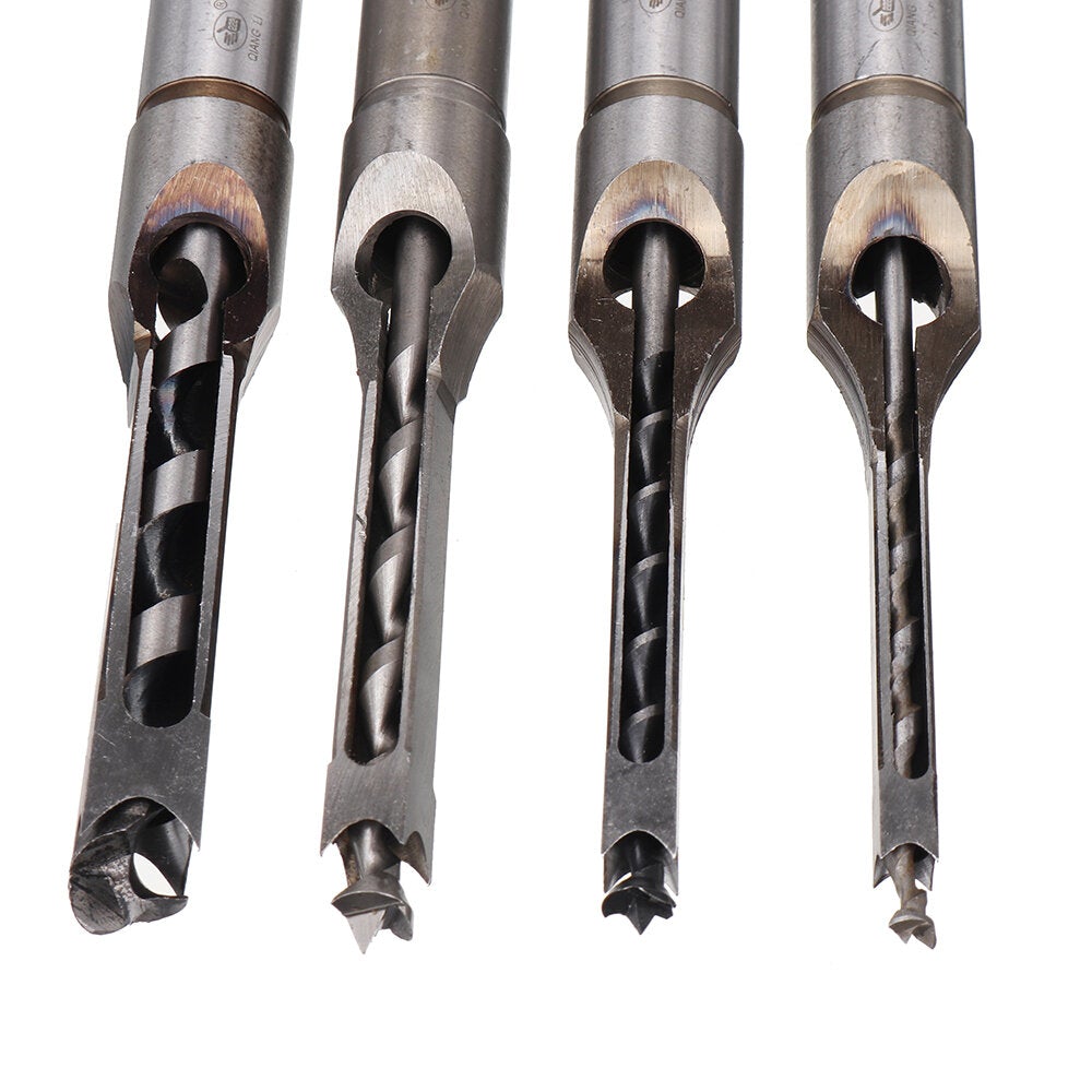 4pcs Square Hole Drill Bits Auger Mortising Chisel Set Kit 1/4 to 1/2 Inch Tool Set
