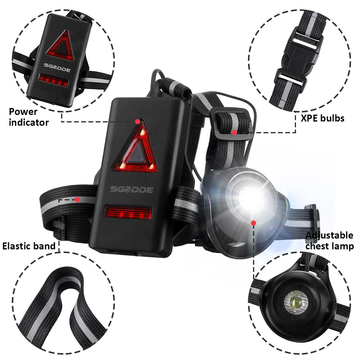 LED Headlamp Fishing Headlight Bike Running Light Waterproof With 120 Adjustable Beam Safety Warning Belt With Rechargeable Battery