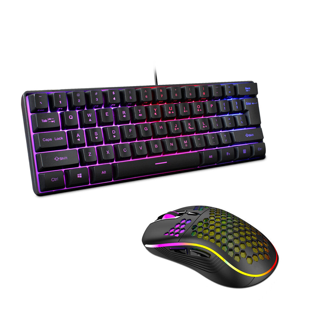 Gaming Keyboard Mouse Set 61 Keys Translucent Keycaps RGB Backlit Keyboard Adjustable 1200-7200DPI Optical Mouse USB Wired for PC Laptop Gamer