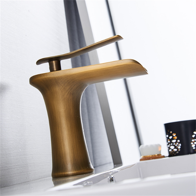 Bathroom Basin Waterfall Faucet Hot Cold Mixer Tap Single Hole Handle Sink Modern Vanity