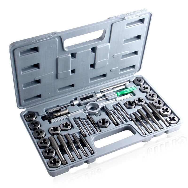 40Pcs Tap Die Set Hand Thread Plug Taps Threading Tool Screw Wrench Dies Kit With Storage Case
