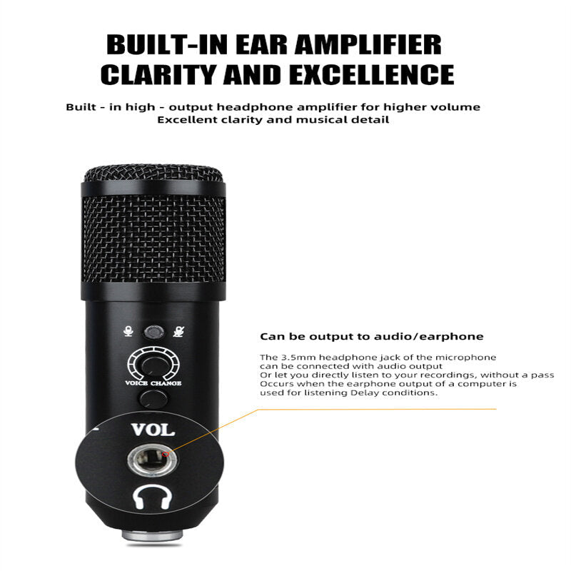 Capacitive Microphone Heart-shaped High-fidelity Noise-cancelling with Stable Stand
