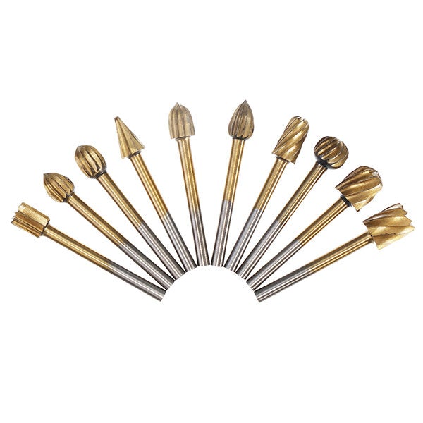 20Pcs Titanium Coated Rotary File Cutters HSS Mini Burr Wood Working Milling Carving Rasp Drill Bits
