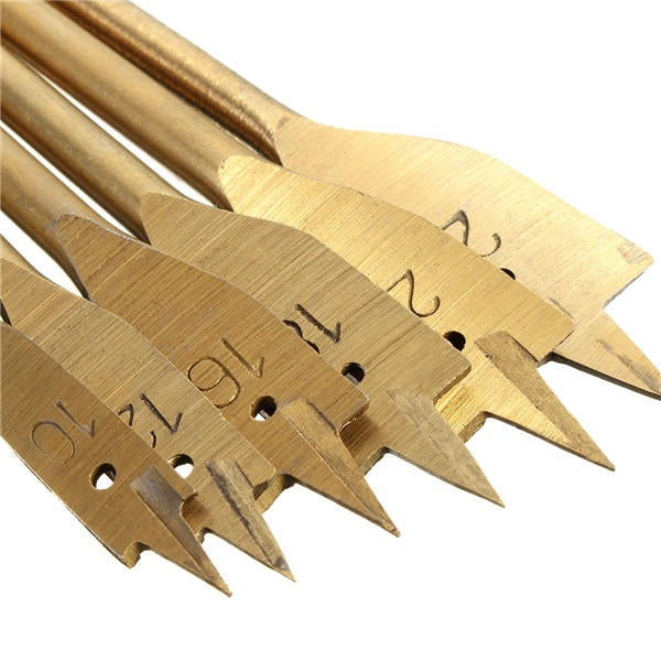 6Pcs 10-25mm Flat Wood Drill Bit Set 1/4 Inch Shank HSS Bits Titanium Coated
