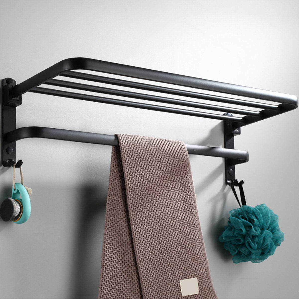 Space Aluminum Black Wall-mounted Towel Rack Rust-resistant Stable Towel Holder Easy to Install Bathroom Shelf
