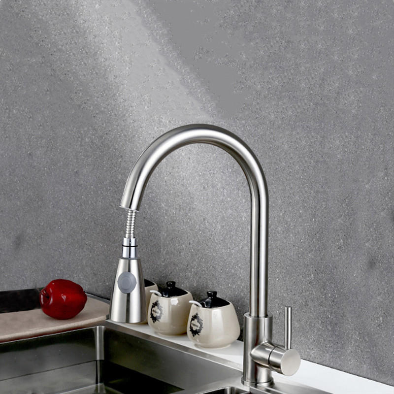 Kitchen Basin Sink Pull Out Faucet 360 Rotatable Drawing Down Sprayer Tap Hot & Cold Water Mixer Single Handle Copper Lead-Free Deck Mount