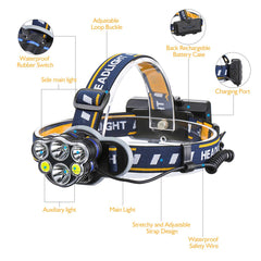 1200lm 6 LED Headlamp 8 Modes Waterproof USB Rechargeable Flashlight for Camping Fishing Cycling Electric Bike Electric Scooter