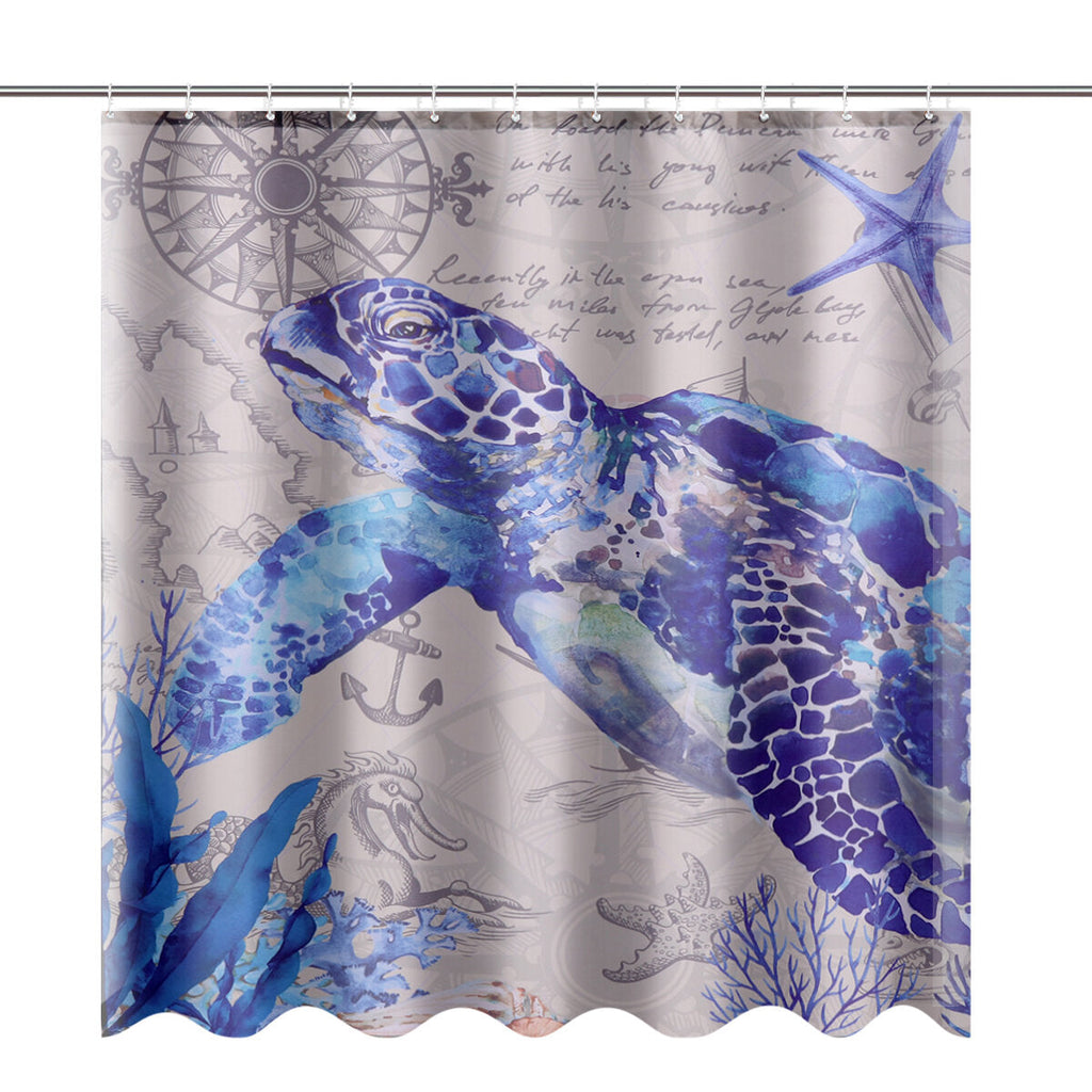 Bathroom Shower Curtain Sea Turtle Pedestal Rug Lid Toilet Cover Bath Mat Decor