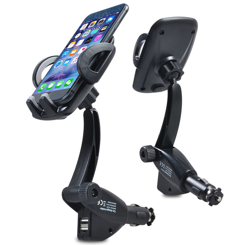 2 in 1 Universal with Dual USB Car Charger Vehicle Mobile Phone Mount Holder Stand for 5.5-9.5cm Width