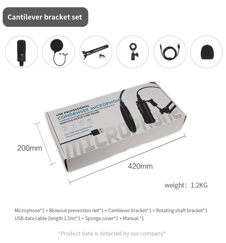 Profession Studio USB Microphone Karaoke Singing Laptop Recording Condenser for PC Computer Gaming Stream Mic