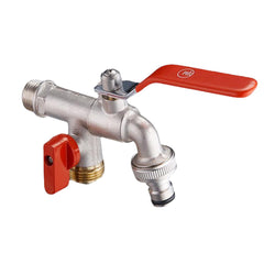3/4'' Brass 1 in 2 out Washing Machine Faucet Male Thread Double Outlet Tap w/ Water Flow Control Valve