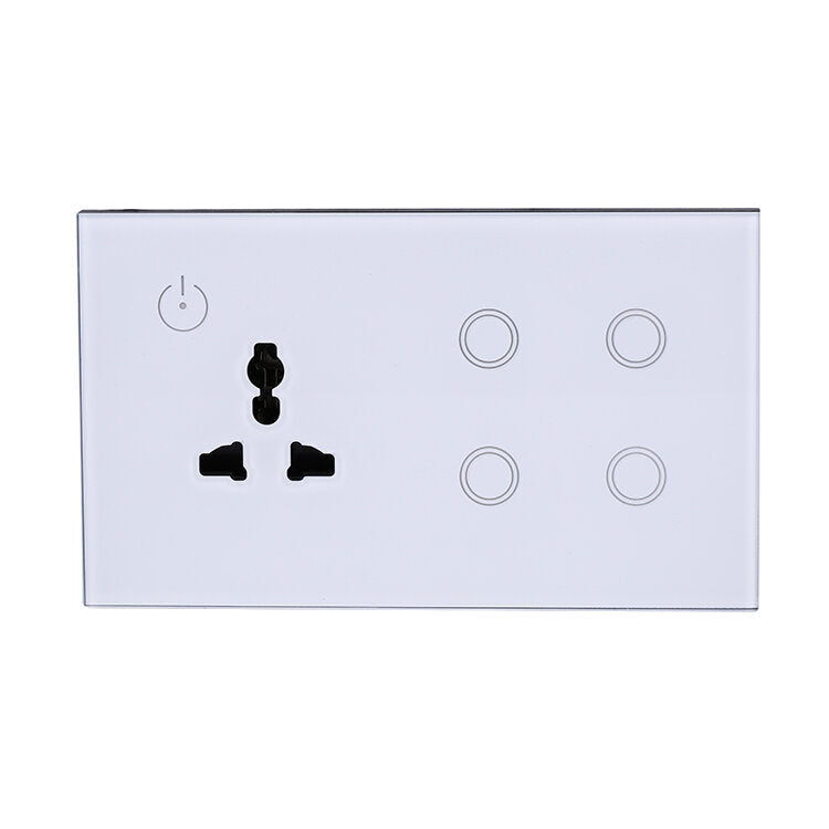 UK Standard Combination Switch Touch Glass Panel Smart WIFI 4gang Light Switch and Wall Socket Voice Control 147*86MM
