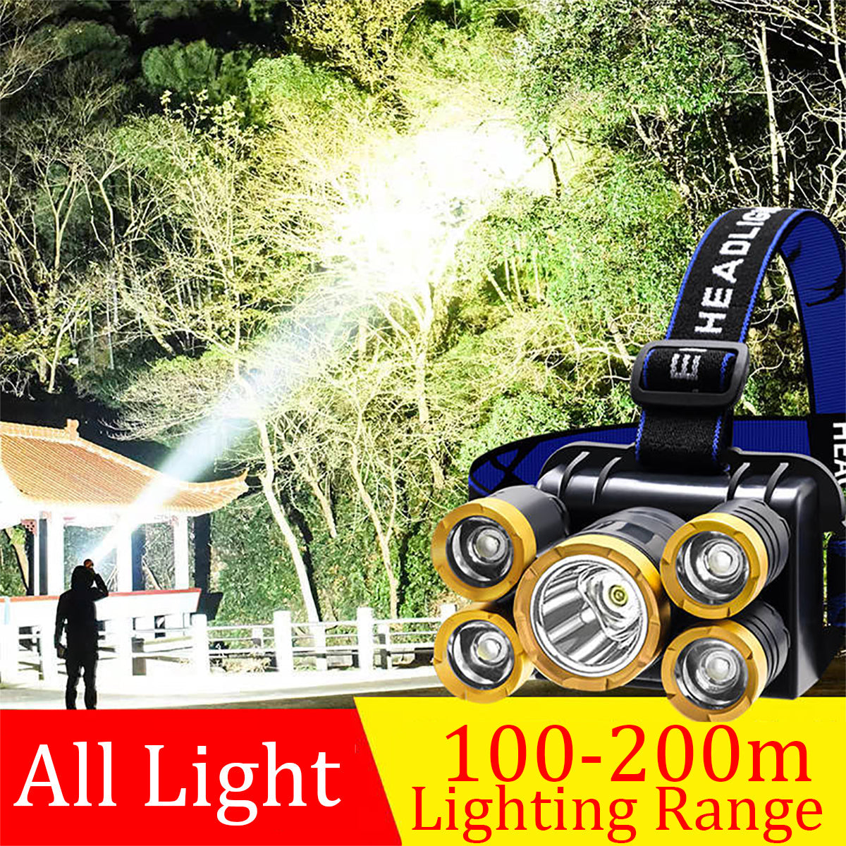 5 LEDs Ultra Bright 90 Rotatable LED Headlight Long Shoot Head Lamp For Hunting Fishing Camping Worker