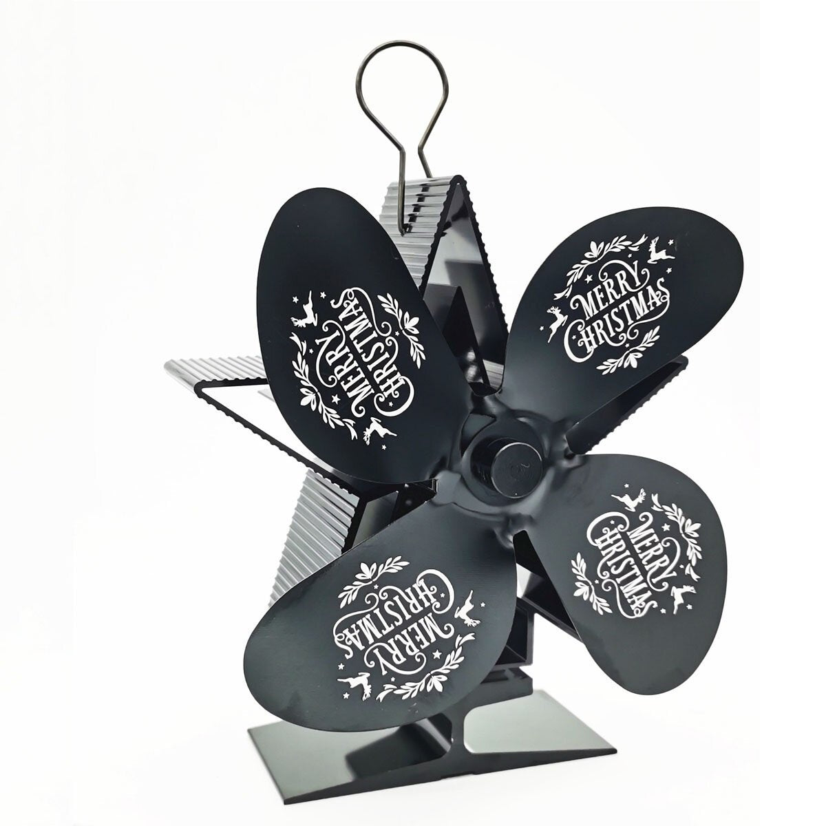 4 Blade Heat Powered Stove Fan with Magnetic Thermometer for Fireplace Heater