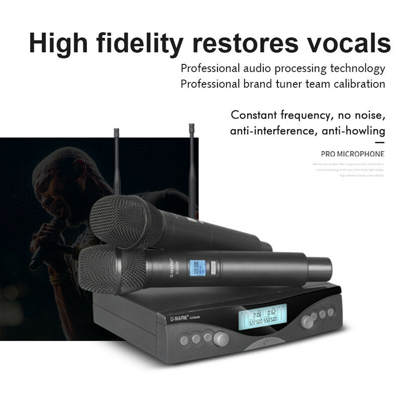 Wireless Microphone Dual channel UHF Automatic Handheld Frequency Adjustable 100M Receive