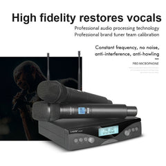 Wireless Microphone Dual channel UHF Automatic Handheld Frequency Adjustable 100M Receive