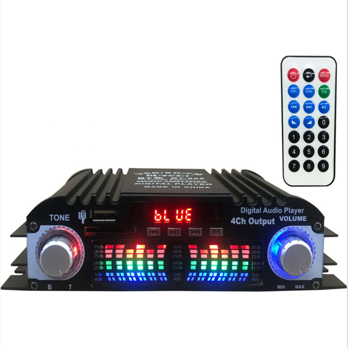 12V Car Mini Hi-Fi Digital Bluetooth Audio Power Amplifier Four Channel Output with Remote Control
