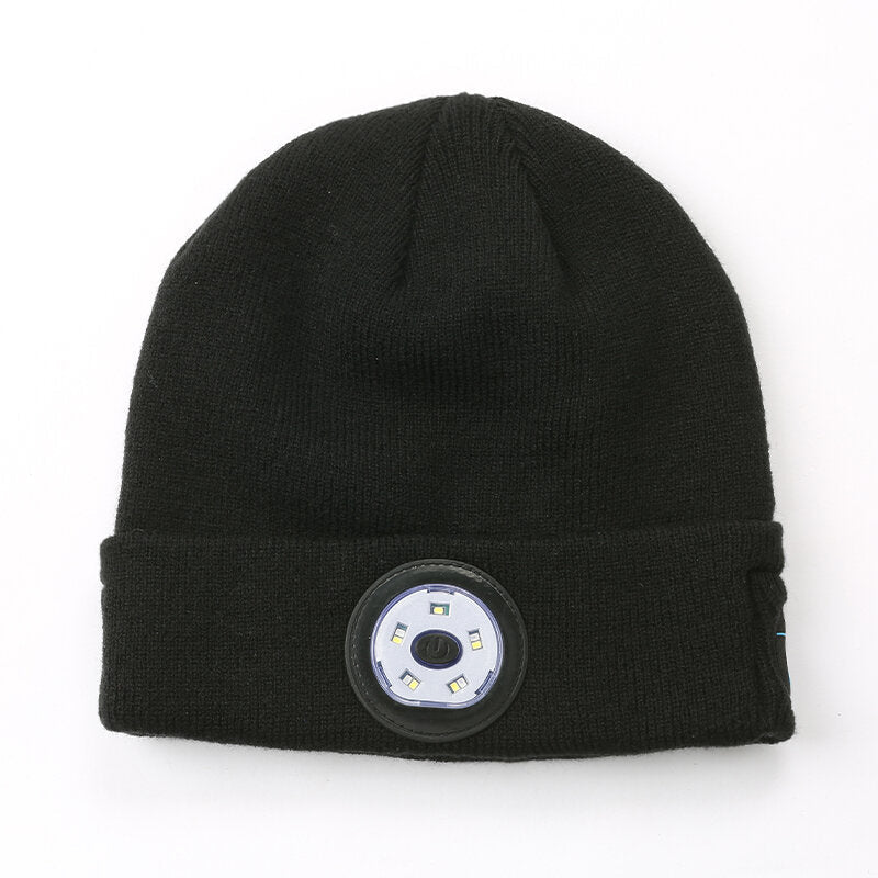 Bluetooth Wireless Earphone Music Knitted Hat Sweater Cap Headphone Sports Stereo Earphone Speaker Hats with LED Head Light Mic