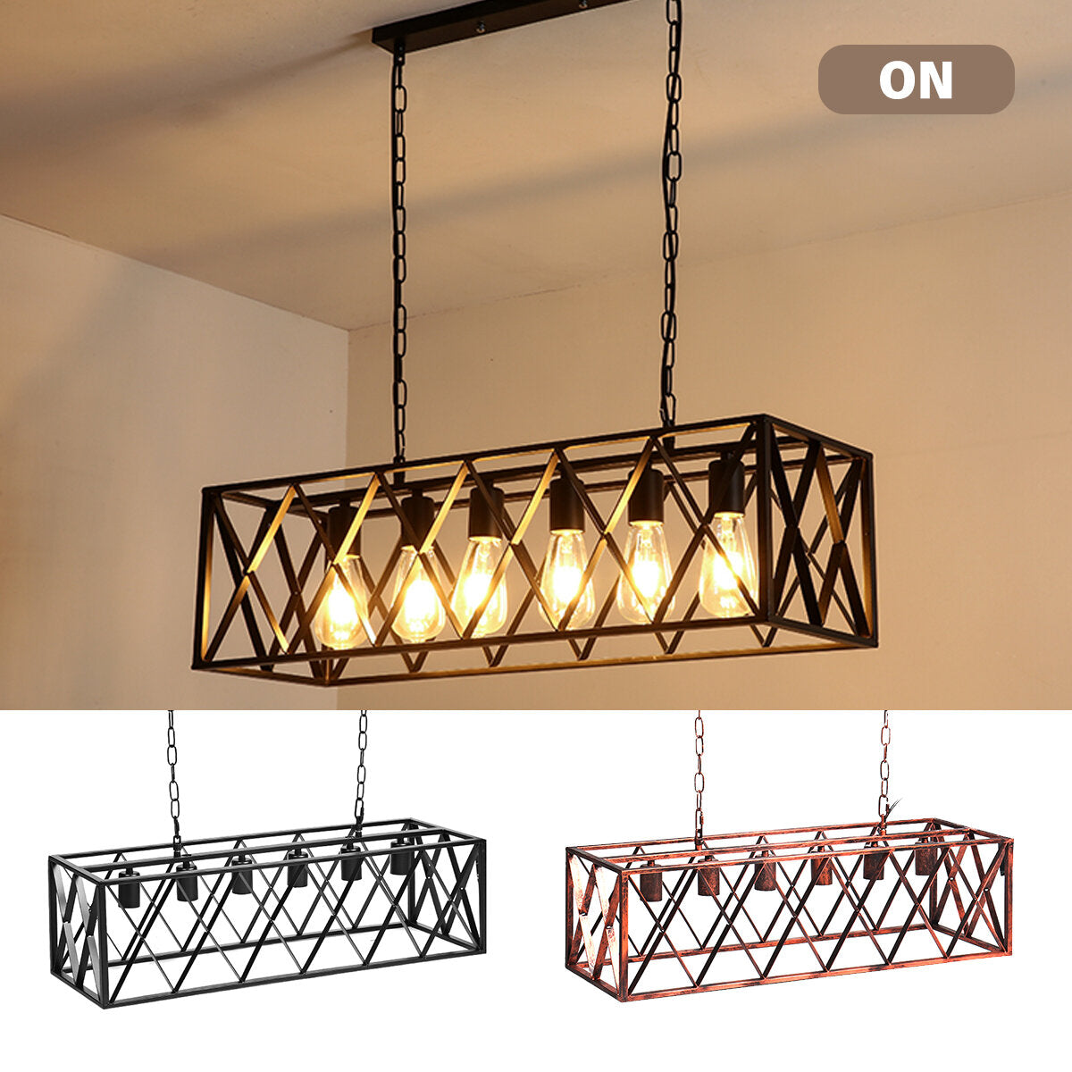 85-265V Industrial Kitchen Pendant 4/6-Light Chandelier Ceiling Lamp Fixture Decor Without Bulb
