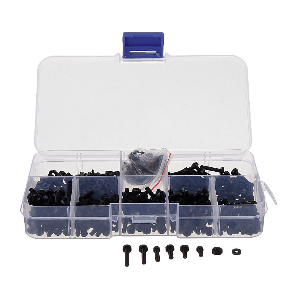 500Pcs M2.5 Nylon Screw Bolt Black Round Cross Screw Hex Nut Spacer Nylon PCB Assortment