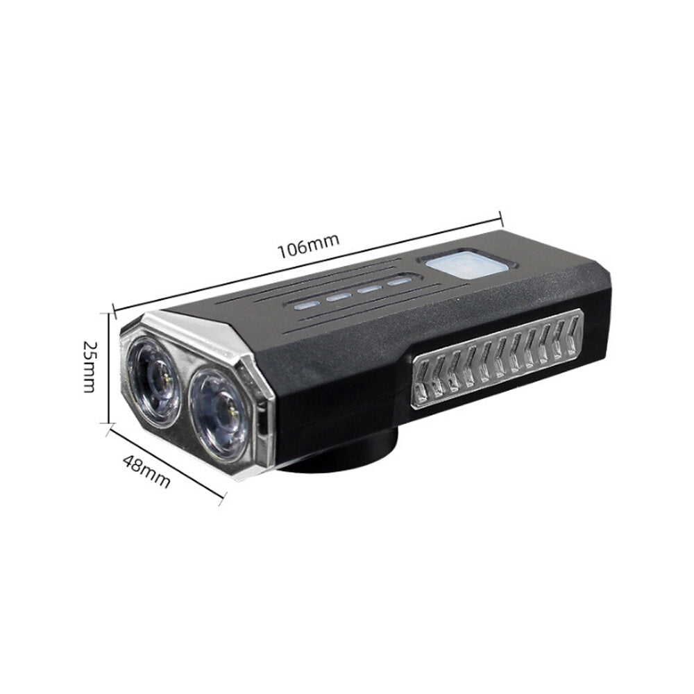 2-in-1 400LM 2xT6 Bike Light 3 Modes Adjustable USB Charging Bicycle Front Lamp 6 Modes 120dB Horn with Mount Holder