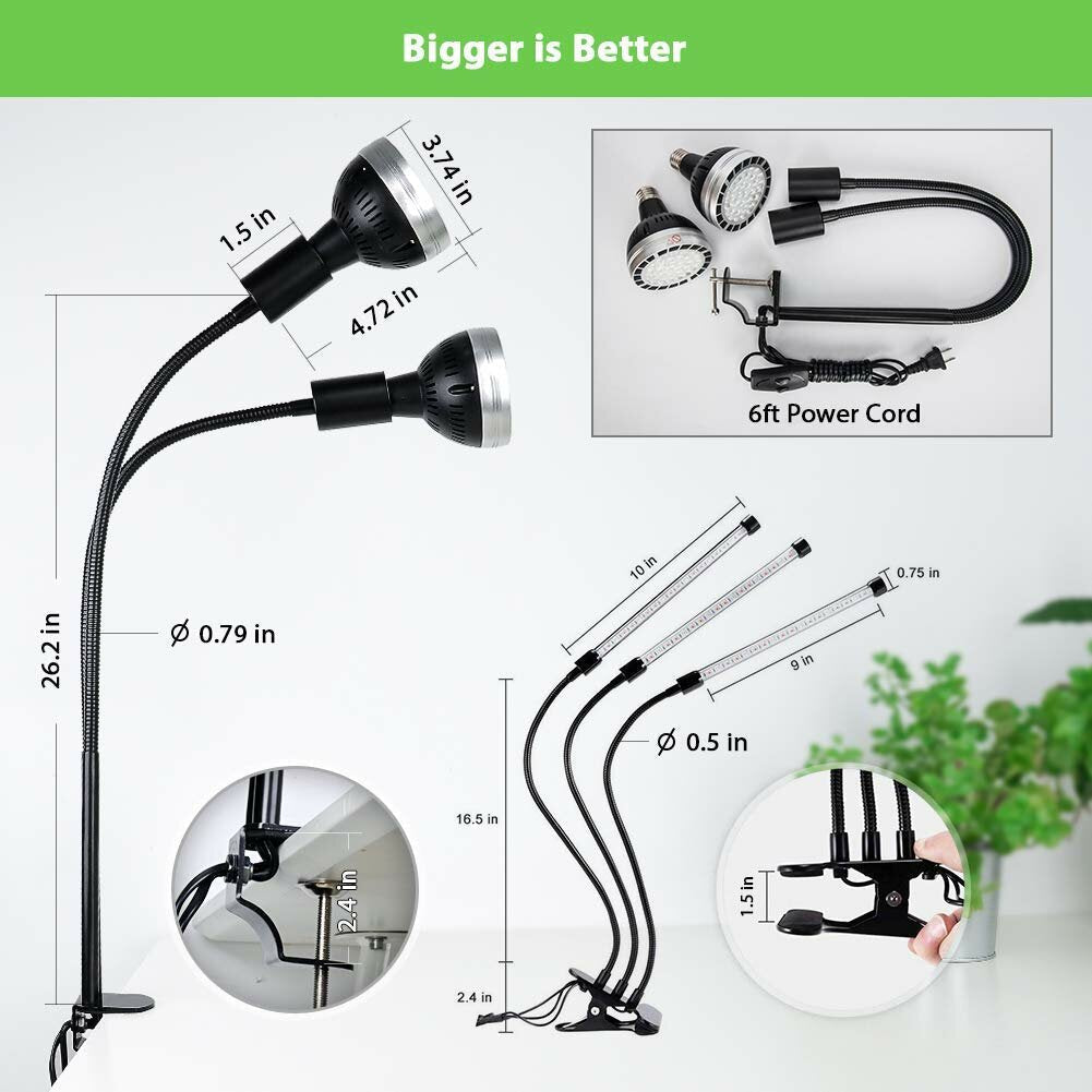 300W 60LED Dual Head Full Spectrum LED Grow Light for Indoor Plants, Daisy Chain, Dimmable Knob, Sunlike Plant Grow Light Veg Seedings and Flower