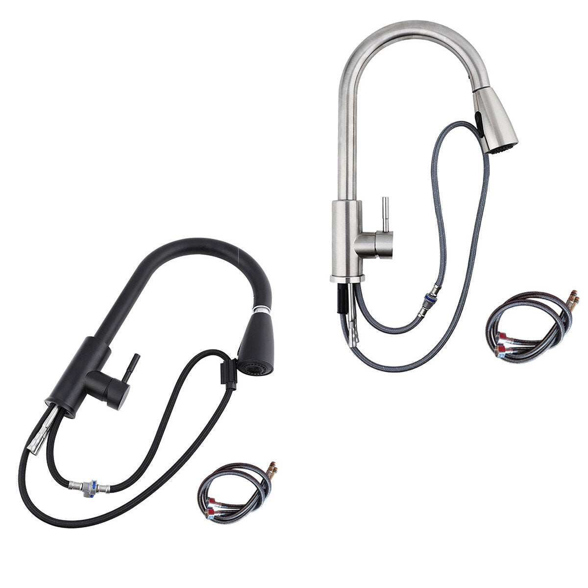 Electroplating Process Kitchen Sink Pull Out Faucet Hot and Cold Water Tap With 2 Stainless Steel Hose